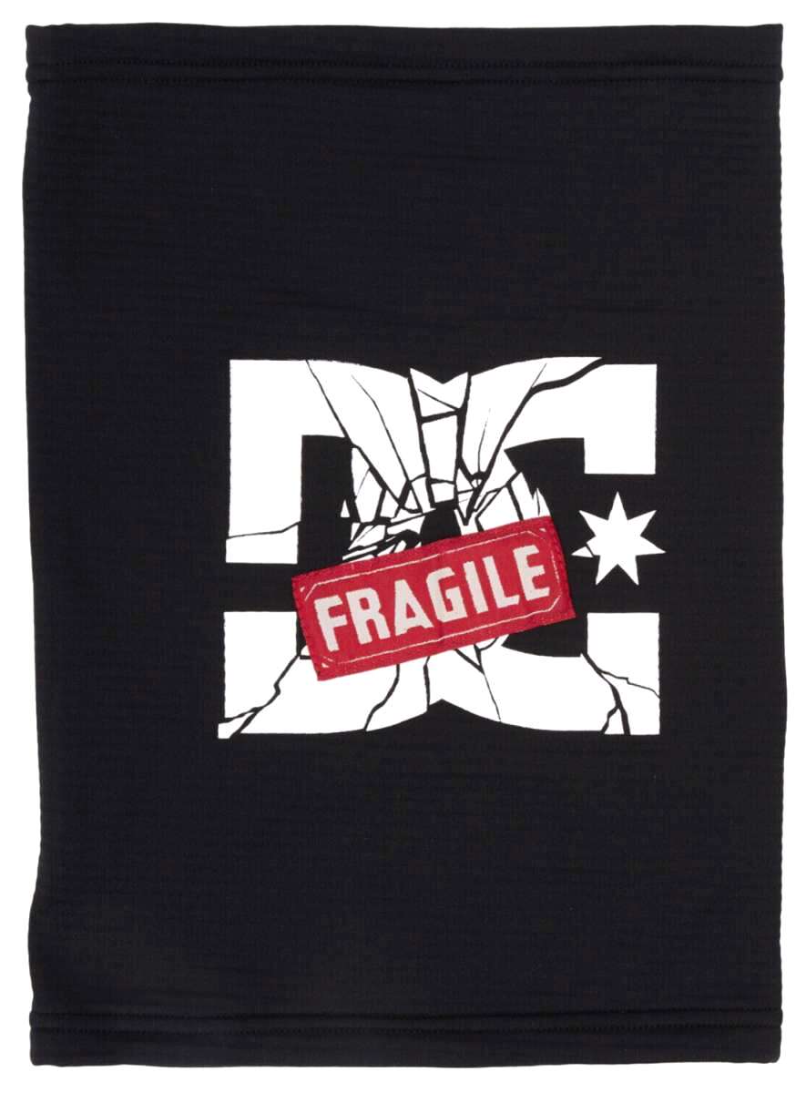 DC Andy Warhol Canvas Neckwarmer - A black neck warmer with a white graphic of an Andy Warhol-style "CRASH" logo, featuring cracked paint effect and bold red letters.