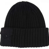 DC Arsenal Beanie 2024 - Black beanie with a folded cuff at the bottom and a small black snap button on the side.
