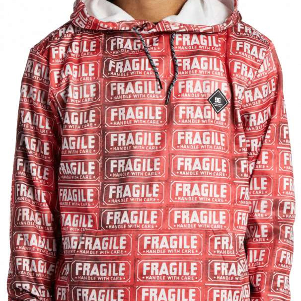 DC AW Snowstar Fleece Hoodie 2024 - Red fleece hoodie with white snowboarder graphic and black drawstrings.