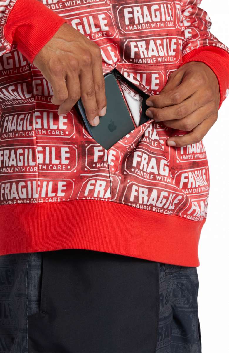 DC AW Snowstar Fleece Hoodie 2024 - Red fleece hoodie with white snowboarder graphic on front.