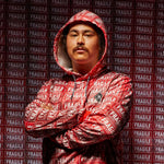 DC AW Snowstar Fleece Hoodie 2024 - Red fleece hoodie with white snowboarder and mountain graphic.