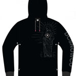 DC AW Snowstar Fleece Hoodie 2024 - A black hoodie with a white DC logo on the chest and a white snowboarder graphic on the back.