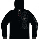 DC AW Snowstar Fleece Hoodie 2024 - A black hoodie with a white DC logo on the chest and a white snowboarder graphic on the back.