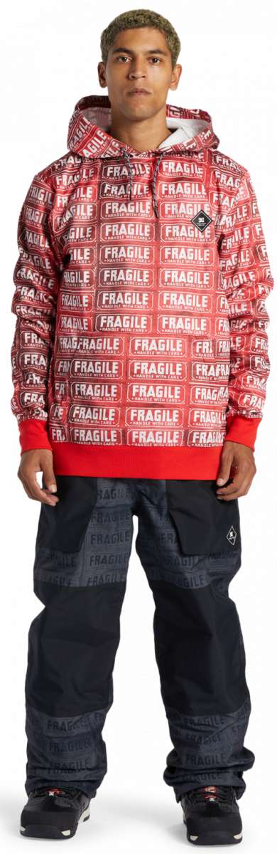 DC AW Snowstar Fleece Hoodie 2024 - Red fleece hoodie with white snowboard graphic on chest and sleeve.