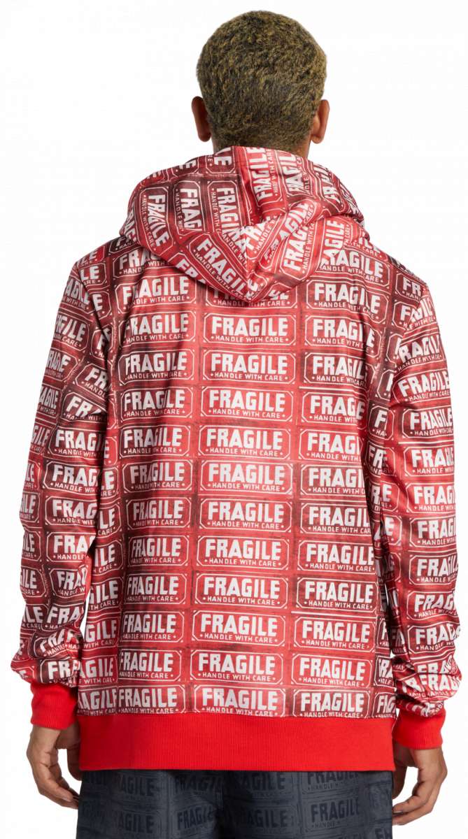 DC AW Snowstar Fleece Hoodie 2024 - Red fleece hoodie with white snowboarder graphic and black text.