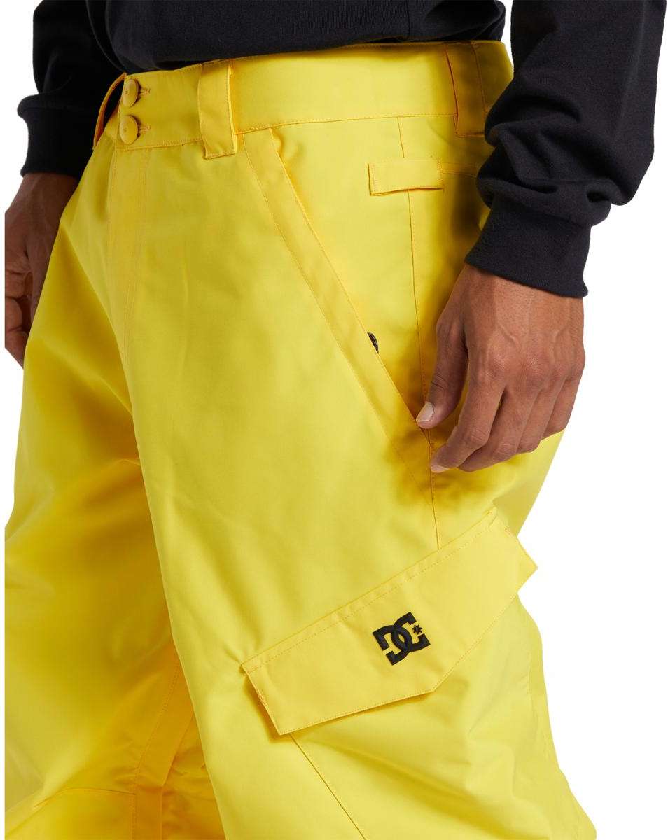 DC Banshee Insulated Pant 2024 - Yellow snow pants with a black DC logo on the left leg.