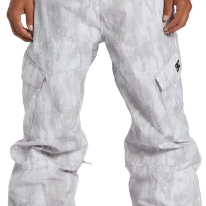 DC Banshee Insulated Pant 2024 - A pair of snowboard pants with a subtle gray and white marbled pattern, featuring two front pockets on either side.