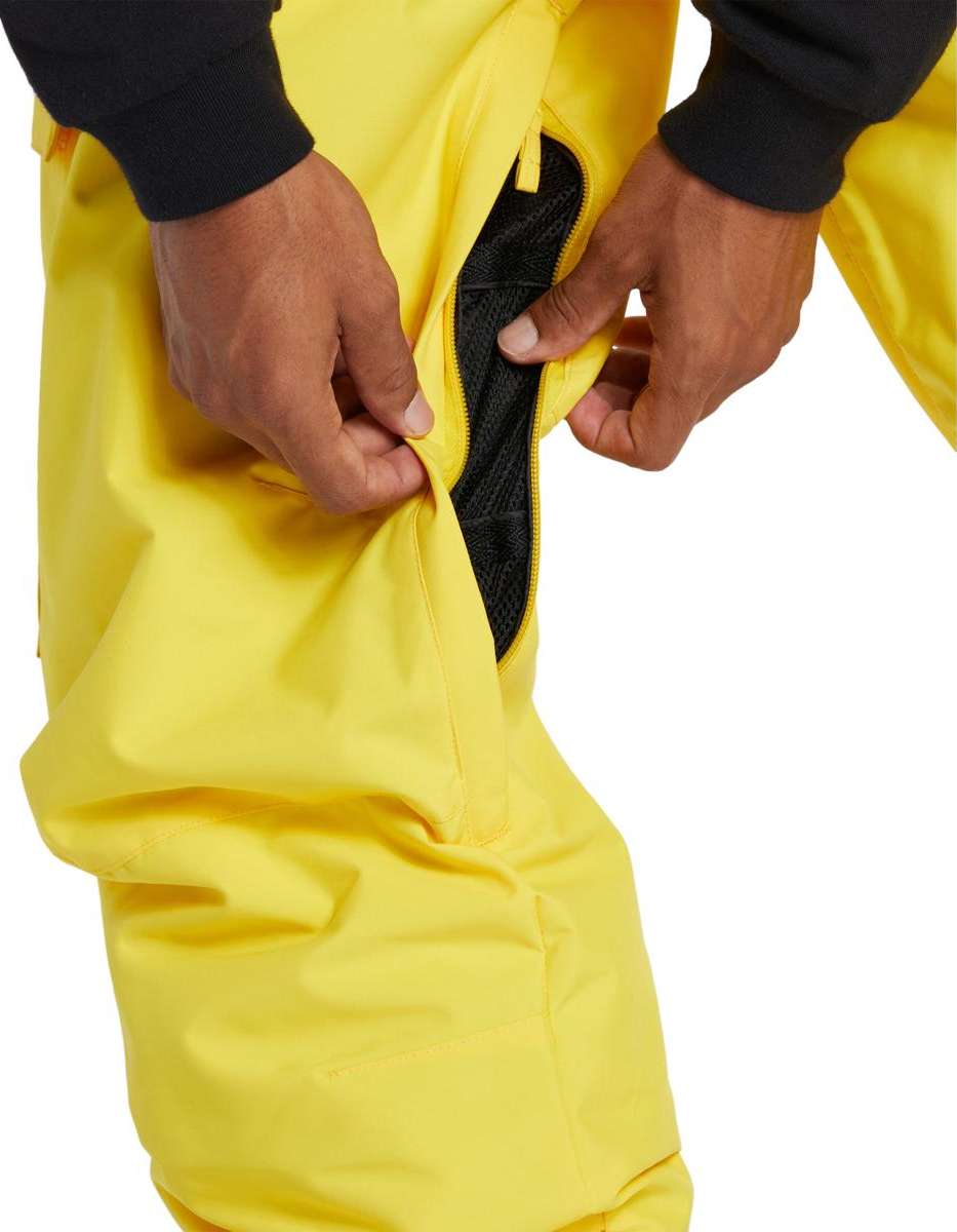 DC Banshee Insulated Pant 2024 - Yellow snow pants with black zipper and belt loops.