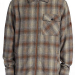 DC Canyon Full Zip Flannel 2024 - A brown, plaid flannel shirt with a full zip and two chest pockets.