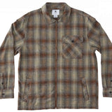 DC Canyon Full Zip Flannel 2024 - A plaid flannel shirt with a full zip front and two chest pockets, featuring a brown and tan color scheme.