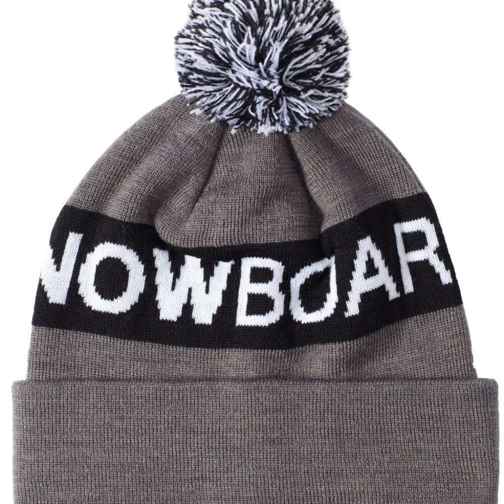 DC Chester Beanie 2022 - A gray beanie with a black stripe around the cuff and a large pom-pom on top.