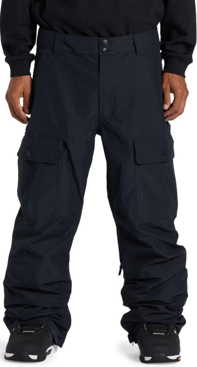 DC Code Shell Pant 2024 - Black snow pants with zippered pockets on each thigh and a black belt loop at the waist.