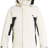 DC Command 45K Shell Jacket 2023 - A cream-colored jacket with black accents and a hood, featuring a zippered front and two side pockets.