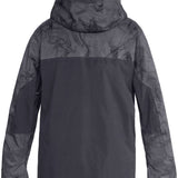 DC Command 45K Shell Jacket 2023 - A black jacket with a subtle, abstract pattern of dark gray lines and shapes on the upper back and sleeves.