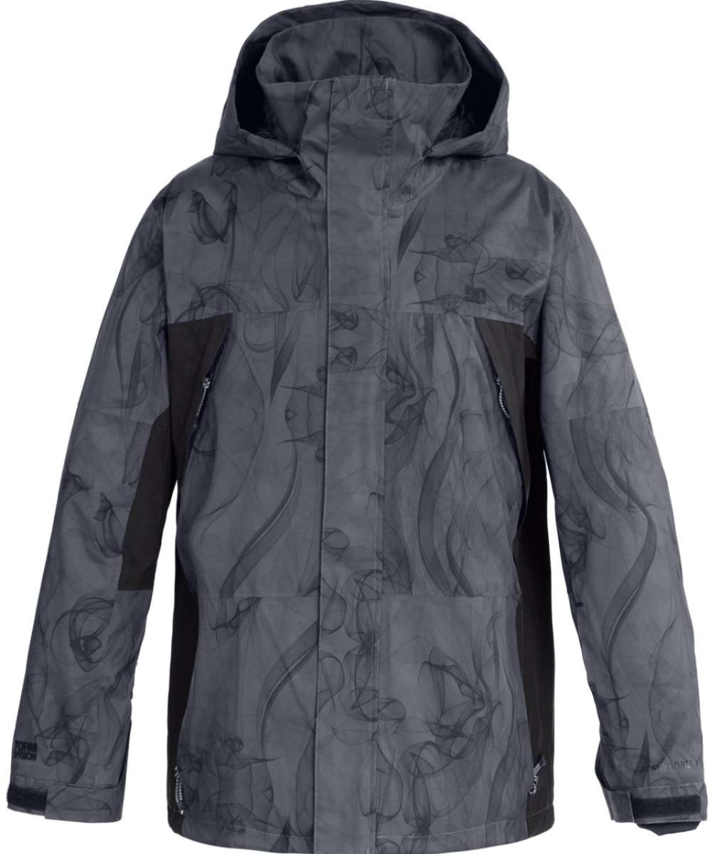 DC Command 45K Shell Jacket 2023 - A black jacket with a subtle, abstract pattern of dark gray lines and shapes.