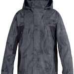 DC Command 45K Shell Jacket 2023 - A black jacket with a subtle, abstract pattern of dark gray lines and shapes.