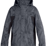 DC Command 45K Shell Jacket 2023 - A black jacket with a subtle, abstract pattern of dark gray lines and shapes.