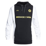 DC DCFC Technical Hoodie 2021 - A black hoodie with a white DC logo on the chest and a small white tag on the left side of the neckline.