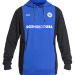 DC DCFC Technical Hoodie 2021 - A royal blue hoodie with a white DC logo on the chest and a small white tag on the left side of the neckline.