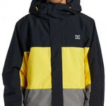 DC Defy Insulated Jacket - A black jacket with a yellow stripe across the chest and gray at the bottom.