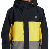 DC Defy Insulated Jacket - A black jacket with a yellow stripe across the chest and gray at the bottom.