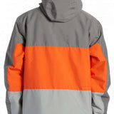 DC Defy Insulated Jacket 2024 - A grey jacket with an orange stripe across the chest and back, featuring a hood.