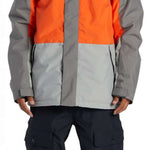 DC Defy Insulated Jacket - A grey jacket with an orange stripe across the chest and a hood.