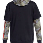 DC Dryden Fleece Hoodie 2022 - A black fleece hoodie with a kangaroo pocket and drawstring hood.