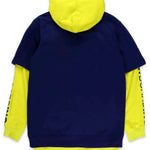 DC Dryden Fleece Hoodie 2022 - A navy blue hoodie with a large white graphic on the front and black lettering down one sleeve.