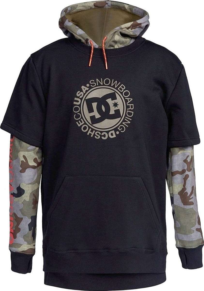 DC Dryden Fleece Hoodie 2022 - A dark gray hoodie with a large, circular logo featuring "DC" in black letters and a star at its center.