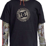 DC Dryden Fleece Hoodie 2022 - A dark gray hoodie with a large, circular logo featuring "DC" in black letters and a star at its center.