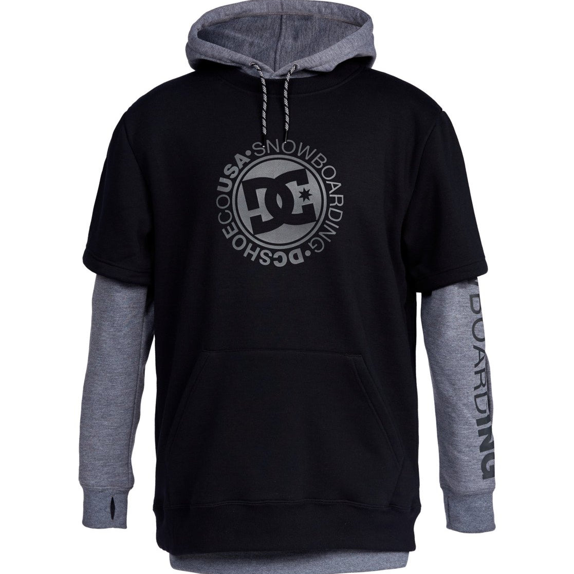 DC Dryden Fleece Hoodie 2022 - A black hoodie with a large, circular logo in gray featuring the letters "DC" and a star at its center.