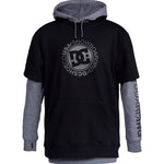 DC Dryden Fleece Hoodie 2022 - A black hoodie with a large, circular logo in gray featuring the letters "DC" and a star at its center.