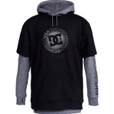 DC Dryden Fleece Hoodie 2022 - A black hoodie with a large, circular logo in gray featuring the letters "DC" and a star at its center.
