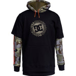DC Dryden Fleece Hoodie 2022 - A black hoodie with a large, circular logo in the center featuring the letters "DC" and the words "Snowboarding USA".