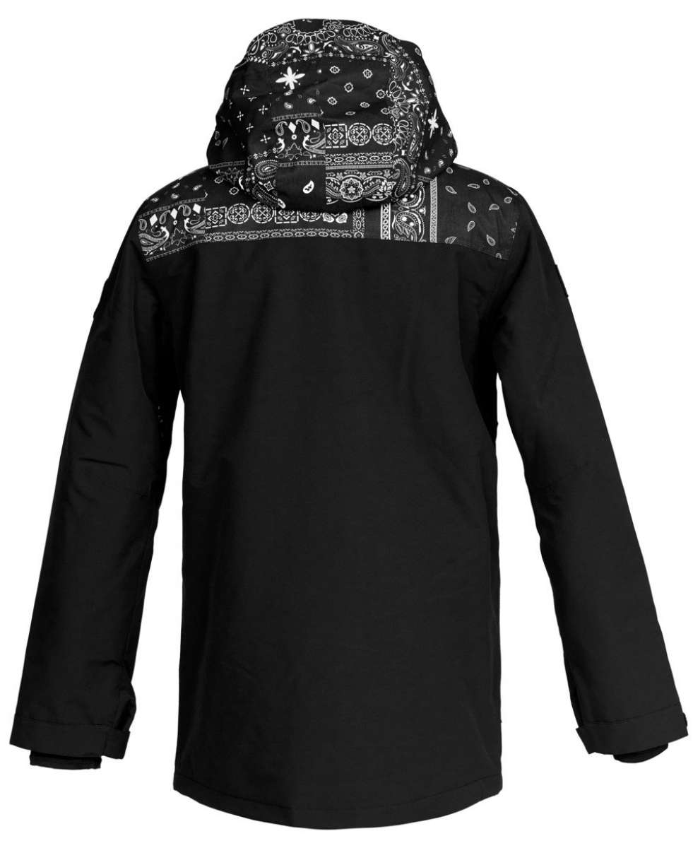 DC Haven Insulated Jacket 2022 - A black jacket with a bandana pattern on the hood and shoulders, featuring white paisley designs.