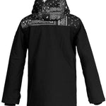 DC Haven Insulated Jacket 2022 - A black jacket with a bandana pattern on the hood and shoulders, featuring white paisley designs.