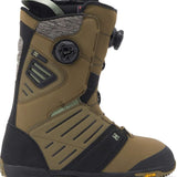 DC Judge BOA Snowboard Boots 2024 - A pair of tan snowboard boots with black accents and a textured pattern on the side, viewed from the front.