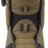 DC Judge BOA Snowboard Boots 2024 - A pair of tan snowboard boots with a black logo on the side and a round, black dial on the front.