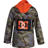 DC Junior's ASAP Anorak Jacket 2022 - A camouflage jacket with a black and orange logo on the front, featuring an orange hood.