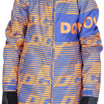 DC Juniors Propaganda Insulated Jacket 2023 - A blue and orange striped jacket with a hood, featuring a large "DC" logo on the chest in orange letters.