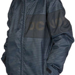 DC Juniors Propaganda Insulated Jacket 2023 - A black and grey striped jacket with a hood, featuring a zipper down the front.
