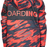DC Juniors Propaganda Insulated Jacket 2023 - A black and red camouflage patterned jacket with a hood, featuring a large "DC" logo on the left chest area.