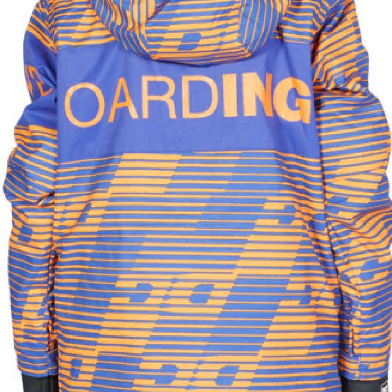 DC Juniors Propaganda Insulated Jacket 2023 - A blue and orange striped jacket with a hood, featuring a large "D" logo on the back in the same colors.
