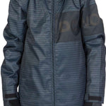 DC Juniors Propaganda Insulated Jacket 2023 - A black and grey striped jacket with a hood, featuring a zipper down the front.