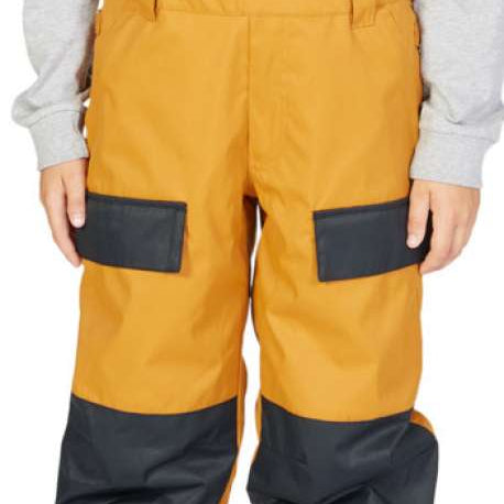 DC Juniors Roadblock Bib 2023 - A pair of bib snow pants with a black and grey patterned design on the front, featuring a large DC logo in white letters.