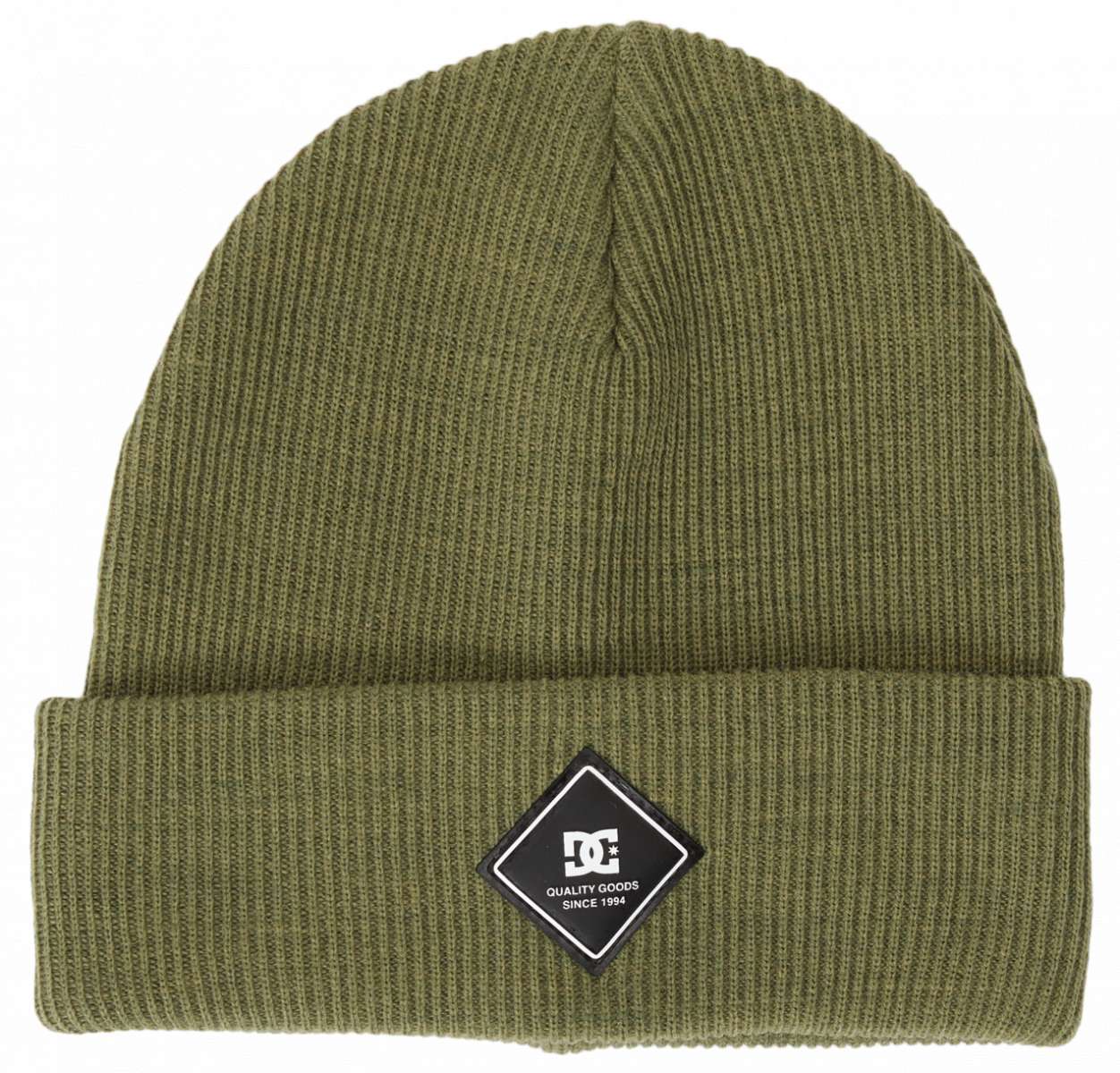 DC Label Beanie 2024 - A green beanie with a black label featuring the DC logo and white lettering.