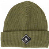 DC Label Beanie 2024 - A green beanie with a black label featuring the DC logo and white lettering.