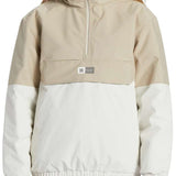 DC Women's Nexus Reversible Anorak Jacket 2024 - A tan and white jacket with a hood, featuring a zipper closure at the front.