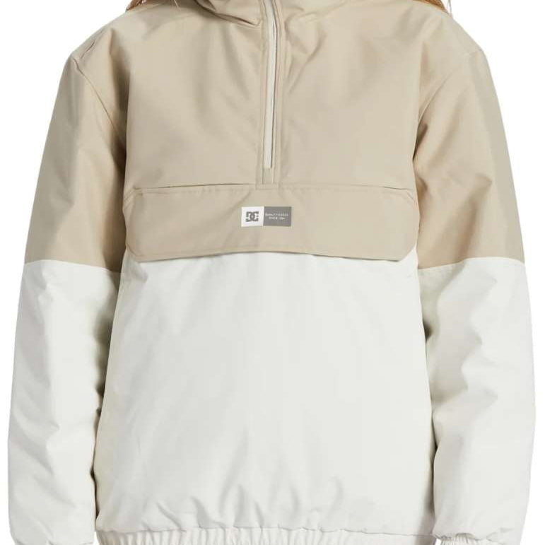 DC Women's Nexus Reversible Anorak Jacket 2024 - A tan and white jacket with a hood, featuring a zipper closure at the front.